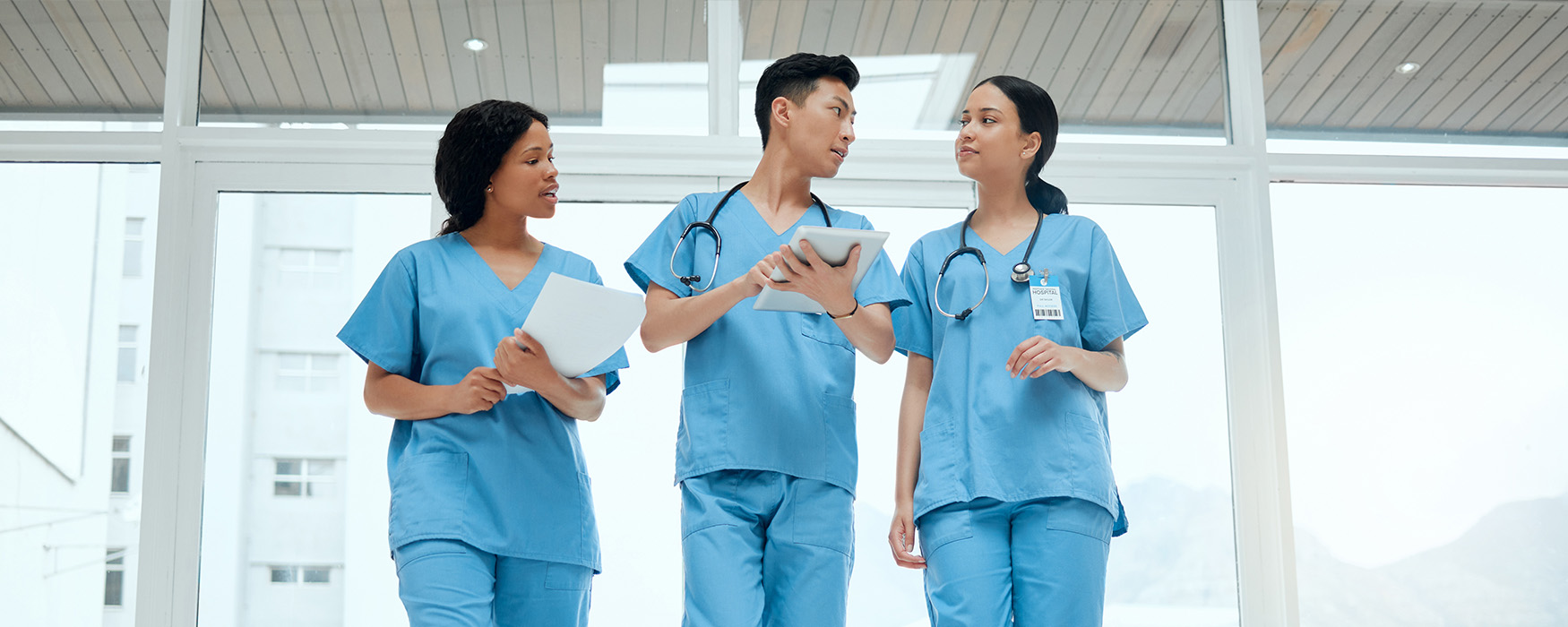 Diverse group of nurses in the workplace.