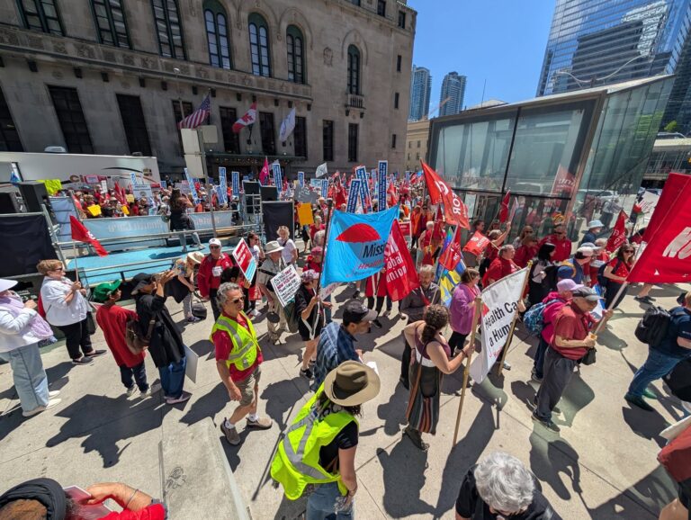 A large crowd gathered at Union Station for a rally.