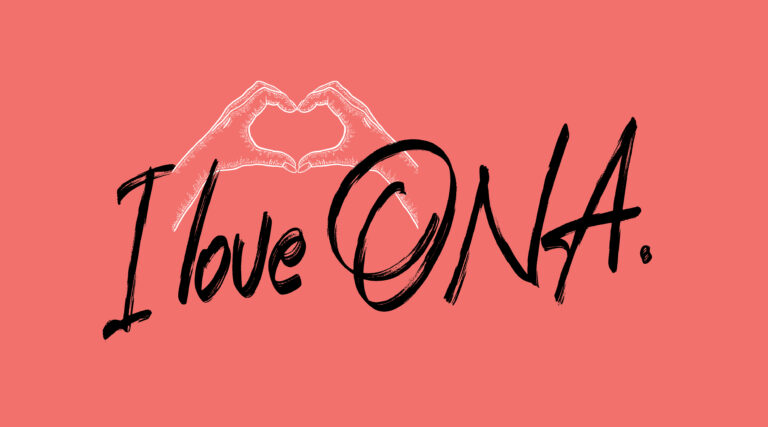 Card reads, "I love ONA."