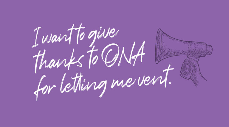 Graphic that reads, "I want to give thanks to ONA for letting me vent."